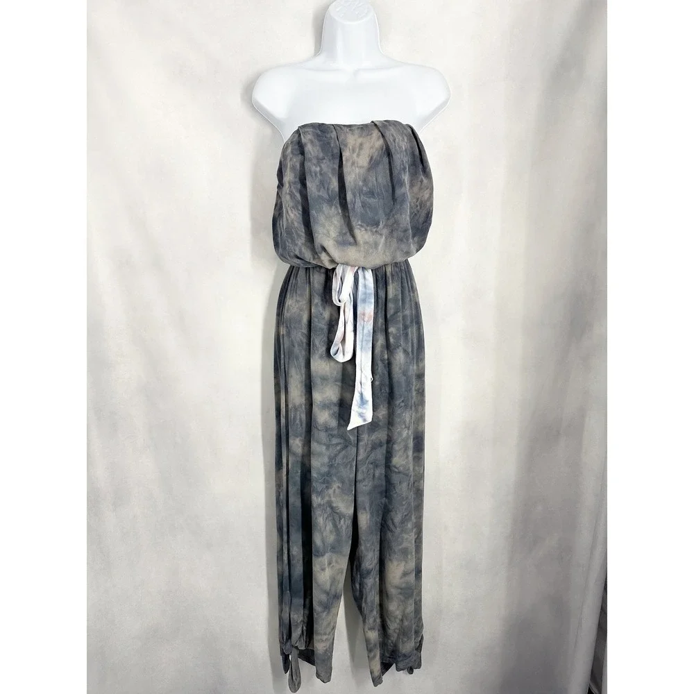 Free People Just Float Strapless Tie Dye Gray Jumpsuit Womens Size Medium